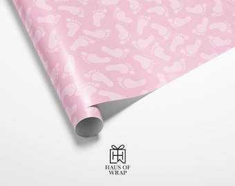 Roze inpakpapier babyvoetafdrukken | Cadeaupapier babyshower