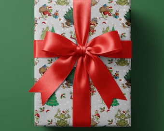 Mean One Christmas Gift Wrap, Green Grinch Holiday Paper, Kids Xmas Wrapping Paper