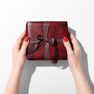 Red Rose Wrapping Paper, Romantic Floral Gift Wrap, Vintage Wedding Paper, Dark Academia Aesthetic, Valentines Day Gift image 9
