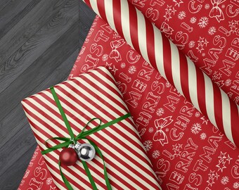 Papel de regalo Red Stripe, papel de regalo navideño con bastones de caramelo, San Valentín y cumpleaños