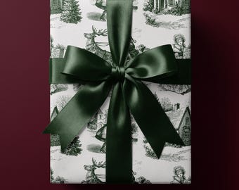 Papier cadeau toile de Noël victorien de Noël vert forêt - Papier pour fêtes de gravure antique