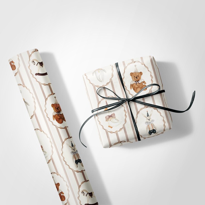 Vintage Toy Wrapping Paper: Cream & Pastel Children's Gift Wrap Roll image 7