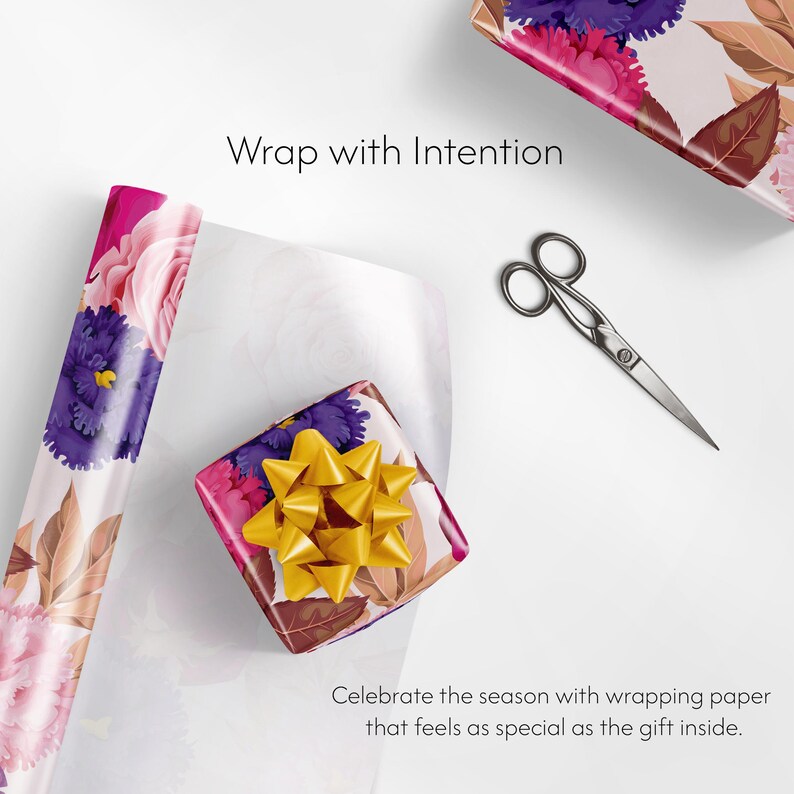Floral Botanical Gift Wrap, Vibrant Flower Wrapping Paper image 4