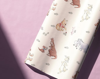 Classic Pooh Bear Wrapping Paper, Vintage Nursery Gift Wrap