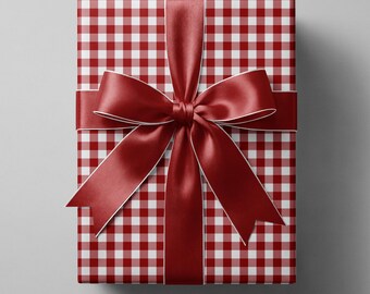 Red Gingham Gift Wrap – Classic Cranberry Check Holiday Paper