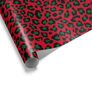 Leopard Weihnachtsgeschenkpapier, trendiger roter Tierdruck, eleganter Urlaub Bild 1