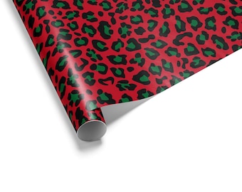 Leopard Christmas Gift Wrap, Trendy Red Animal Print, Elegant Holiday Wrapping Paper