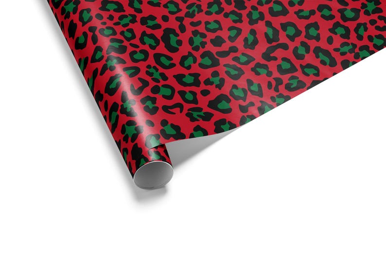 Leopard Weihnachtsgeschenkpapier, trendiger roter Tierdruck, eleganter Urlaub Bild 1