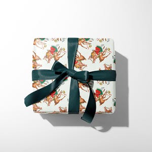 Retro Christmas Wrapping Paper, Kitschy 1950s Vintage Fawn Gift Wrap for Holidays image 9