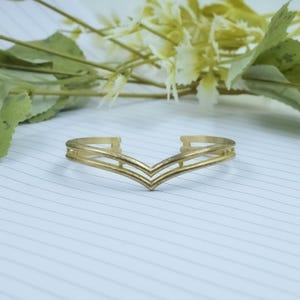 Handcrafted Brass Chevron Cuff Bracelet | Open Geometric V Bangle, Boho Style