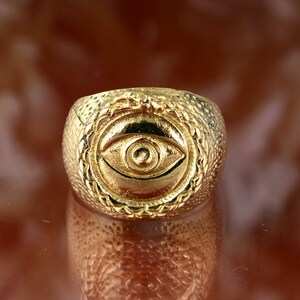Brass Evil Eye Signet Ring | All-Seeing Eye Protection Ring | Spiritual Statement Jewelry | Handmade Talisman Ring Gift for Him or Her