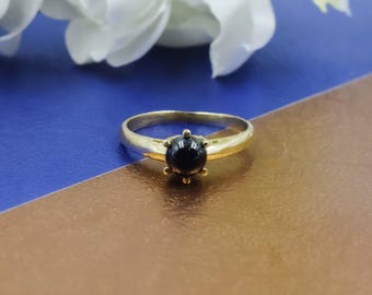 Minimalist Brass Black Onyx Solitaire Ring, Dainty Gemstone Jewelry