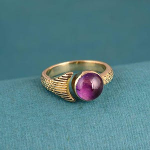 Amethyst Brass Mermaid Tail Ring, Adjustable Purple Gemstone Ring, Handmade Boho Ring For Women, Unique Brass Jewelry, Ocean Inspired Gift