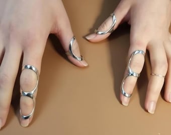 Juego de anillos de garra de plata ajustables / Anillo de armadura de dedo gótico / Joyería llamativa hecha a mano / Regalo moderno para moteros o alternativo