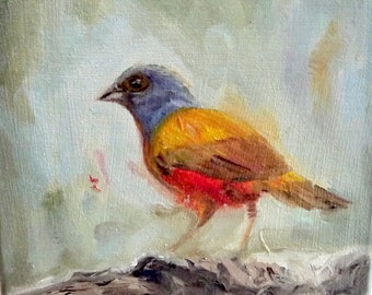 Painted Bunting, Original Oil Painting, Bird Art, Fine Art, Gift Item, Wall Art by Renate Diroll