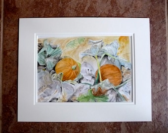 Pumpkin Patch Original Watercolor Signed OOAK Art