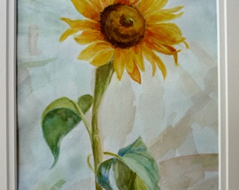 Sunflower Original Watercolor Painting OOAK Art