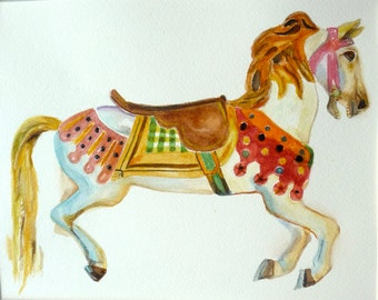 Original Watercolor Carousel Horse Carousel Art Childs Room Decor