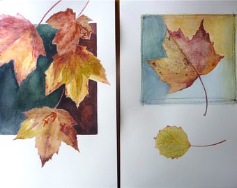 Original Watercolor Fall Leaves Nature Botanical Art Autumn Home Decor