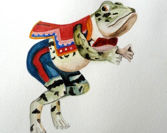 Original Watercolor Carousel Frog Carousel Art Childs Room Decor