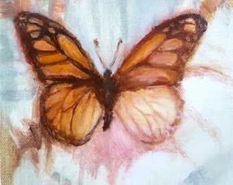 Original Oil Painting Monarch Butterfly Garden 6" x 6"