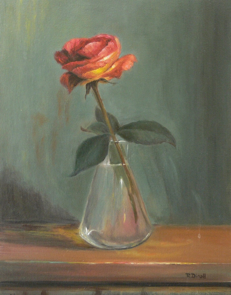 Single Rose in a Vase Original Still Life Framed Etsy