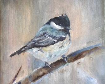 Chickadee, Original Oil Painting, Bird Art, Fine Art, Gift Item, Wall Art by Renate Diroll