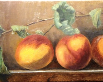 Peaches and Dried Leaves Original Oil Painting