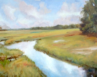 South Carolina Low Country, Marsh Scene, Coastal Area, South Carolina,  Original  Art, Water, Sky