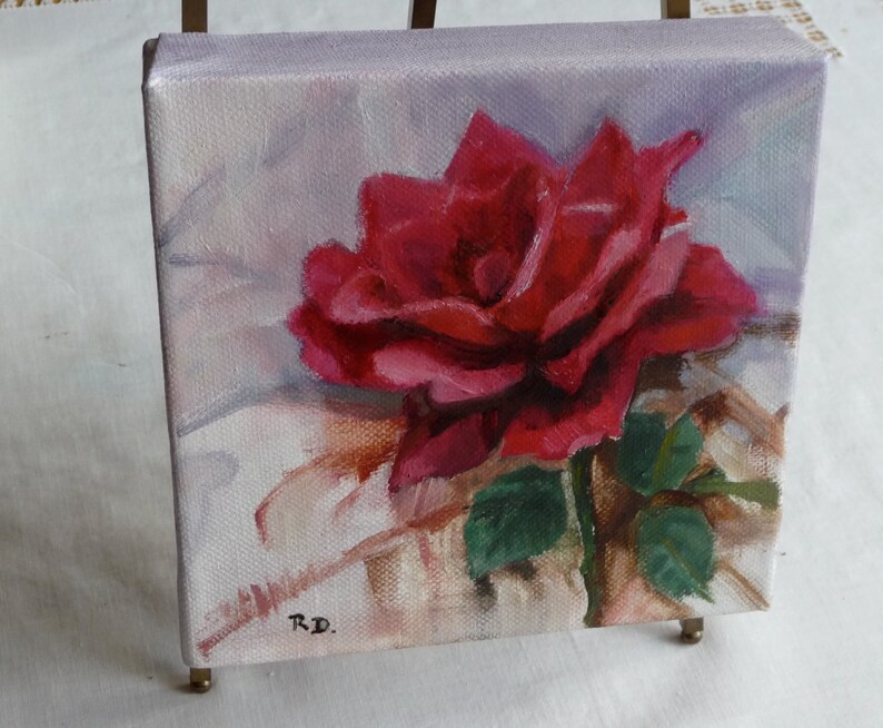 Red Rose Original Small Oil Painting One Of A Kind Home Decor | Etsy