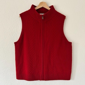 Vintage Pendleton Red/Maroon Lambs Wool Mock Neck Zip Up Cable Knit Sweater Vest Women’s Extra Large (XL)