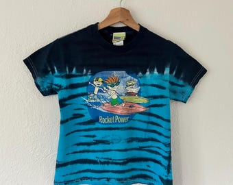 Vintage Nickelodeon Rocket Power Blue Tie-Dye kinder/jeugd-T-shirt uit de jaren 90, klein/medium (S/M)