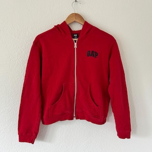 Sudadera con capucha y cremallera de manga larga de algodón rojo estilo Y2K de GAP para mujer, talla pequeña (S).