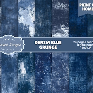 Nahtlose Muster im Grunge-Stil in Denimblau | 24 digitale Papiere mit Used-Look-Textur für Scrapbooking, Tagebücher, Bastelarbeiten und rustikales Design