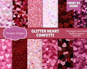 Glitter Heart Confetti Seamless Patterns | 30 Sparkling Love-Themed Digital Papers for Scrapbooking, Journals, Crafts & Celebration Design