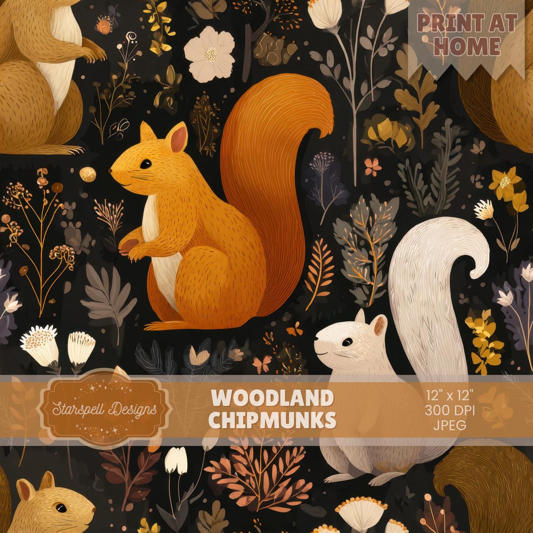 Woodland Chipmunks Seamless Pattern | Cute Forest Animal Digital Paper ...
