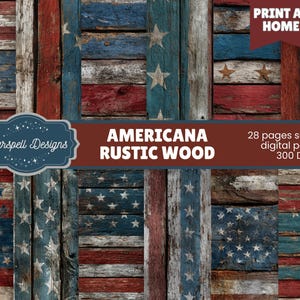 Rustic Americana Wood Seamless Patterns | Patriotic Digital Papers for Scrapbooking, Crafts, Fourth of July, Vintage & Farmhouse Projects image 1