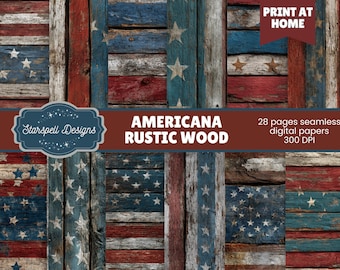 Rustic Americana Wood Seamless Patterns | Patriotic Digital Papers for Scrapbooking, Crafts, Fourth of July, Vintage & Farmhouse Projects
