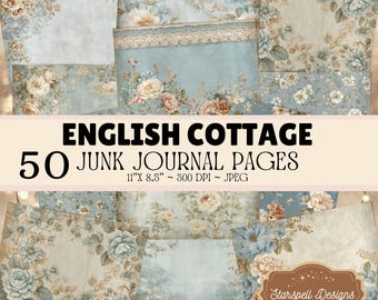 Strony dziennika English Cottage Junk – 50 papierów do druku w stylu vintage z motywami kwiatowymi, romantyczne tła w stylu shabby cottagecore, drobiazgi w stylu shabby chic