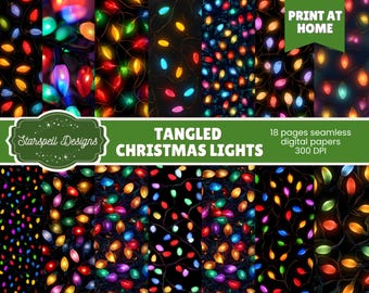 Tangled Christmas Lights Seamless Patterns | 18 Festive String Light Digital Papers for Scrapbooking, Journals & Holiday Crafts