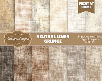 Neutral Linen Grunge Seamless Patterns | 24 Natural Fabric Texture Digital Papers, Subtle Distressed Beige Backgrounds for Scrapbooks, Craft