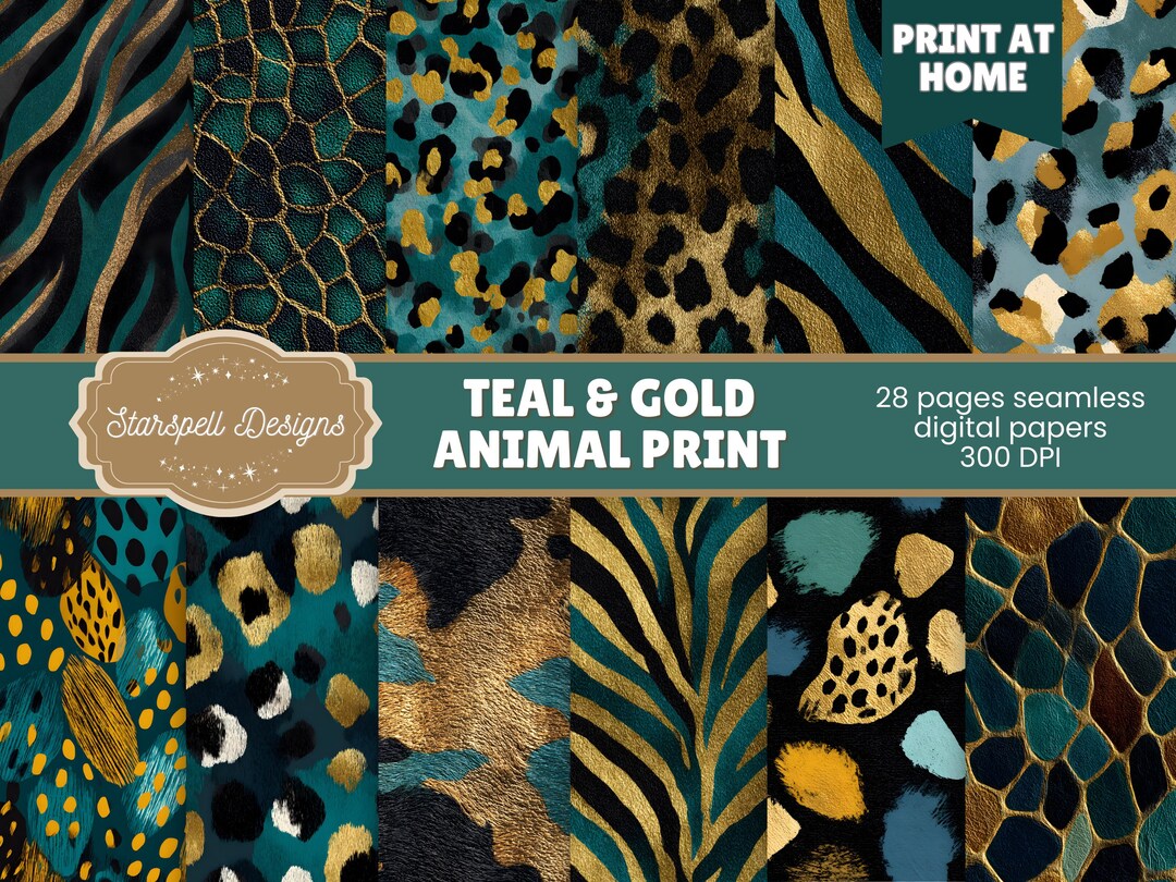 Teal and Gold Animal Print Seamless Patterns | 28 Luxe Leopard & Safari ...