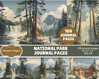 National Park Junk Journal Seiten | 108 Malerische Natur Papiere für Scrapbooking, Journals, Handwerk & Abenteuer Projekte