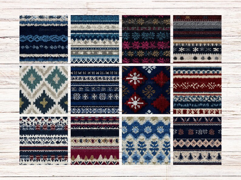 Patterned Winter Sweater Seamless Patterns | 32 Cozy Knit Digital ...