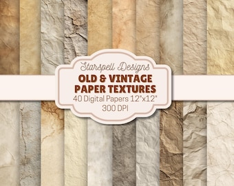 Vintage Paper Textures: Antique Scrapbook & Junk Journal Kit (40 JPG Digital Download)