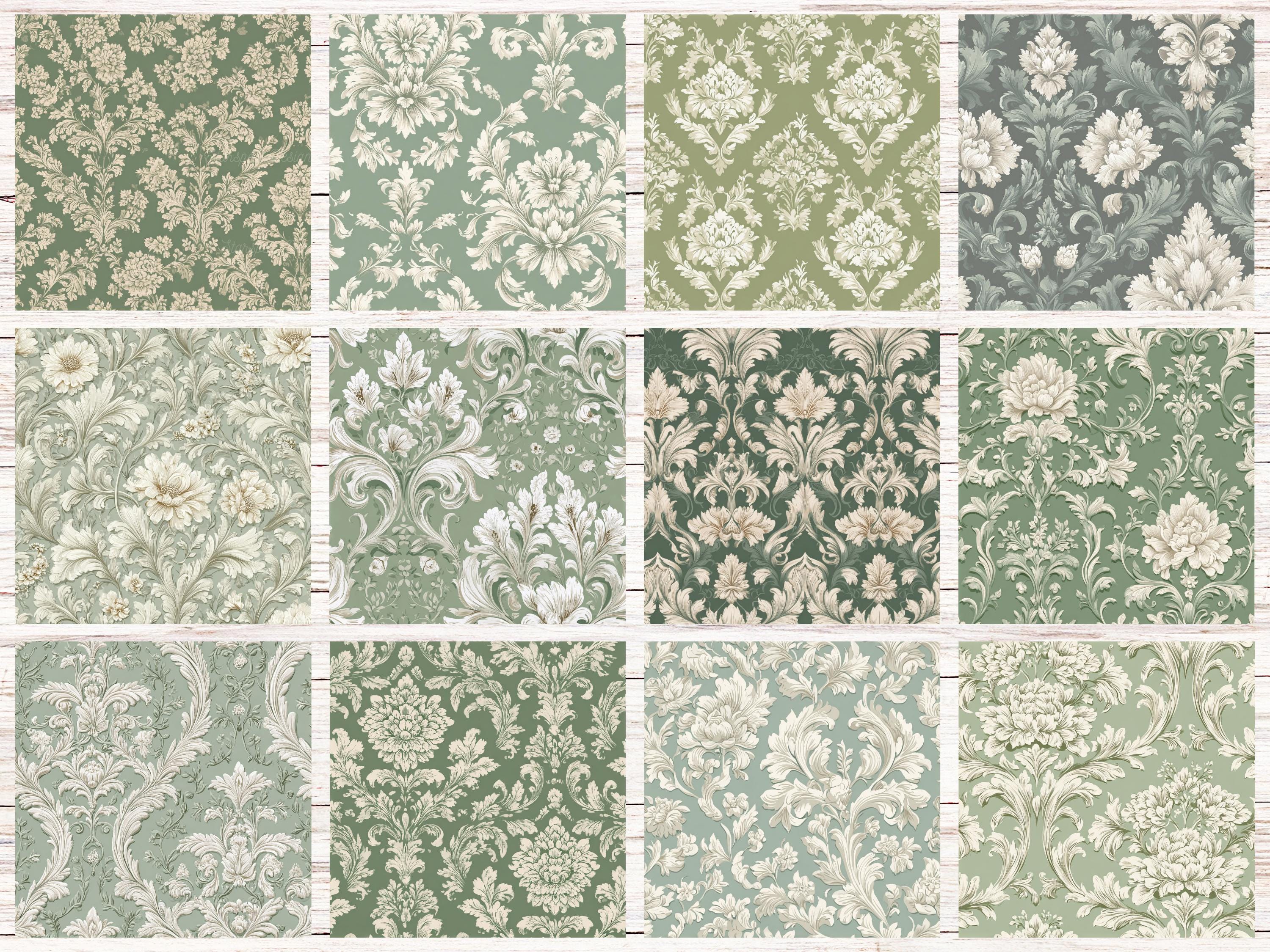 Light Green Rococo Pattern Sage Green Rococo Seamless Patterns | 30 Vintage Digital Papers for ...