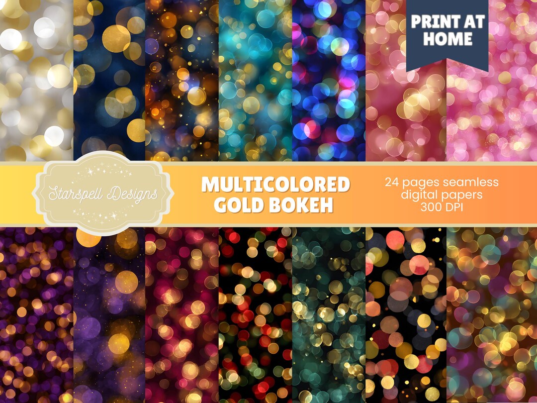 Gold Bokeh Digital Paper: Glitter Light Effects, Seamless Textures ...
