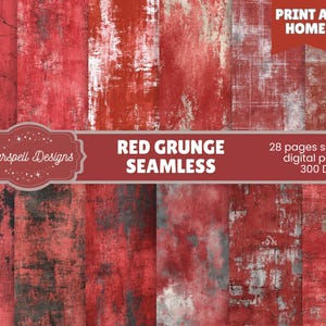 Red Grunge Seamless Patterns, Distressed Crimson Digital Papers for Scrapbooking, Junk Journals, Gothic & Romantic Crafts, Backgrounds