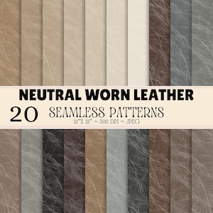 Neutralt slitet läder sömlöst mönsterpaket, neutral lädertextur, slitna bakgrunder, digitalt papper, 20 JPG-designer SDP69