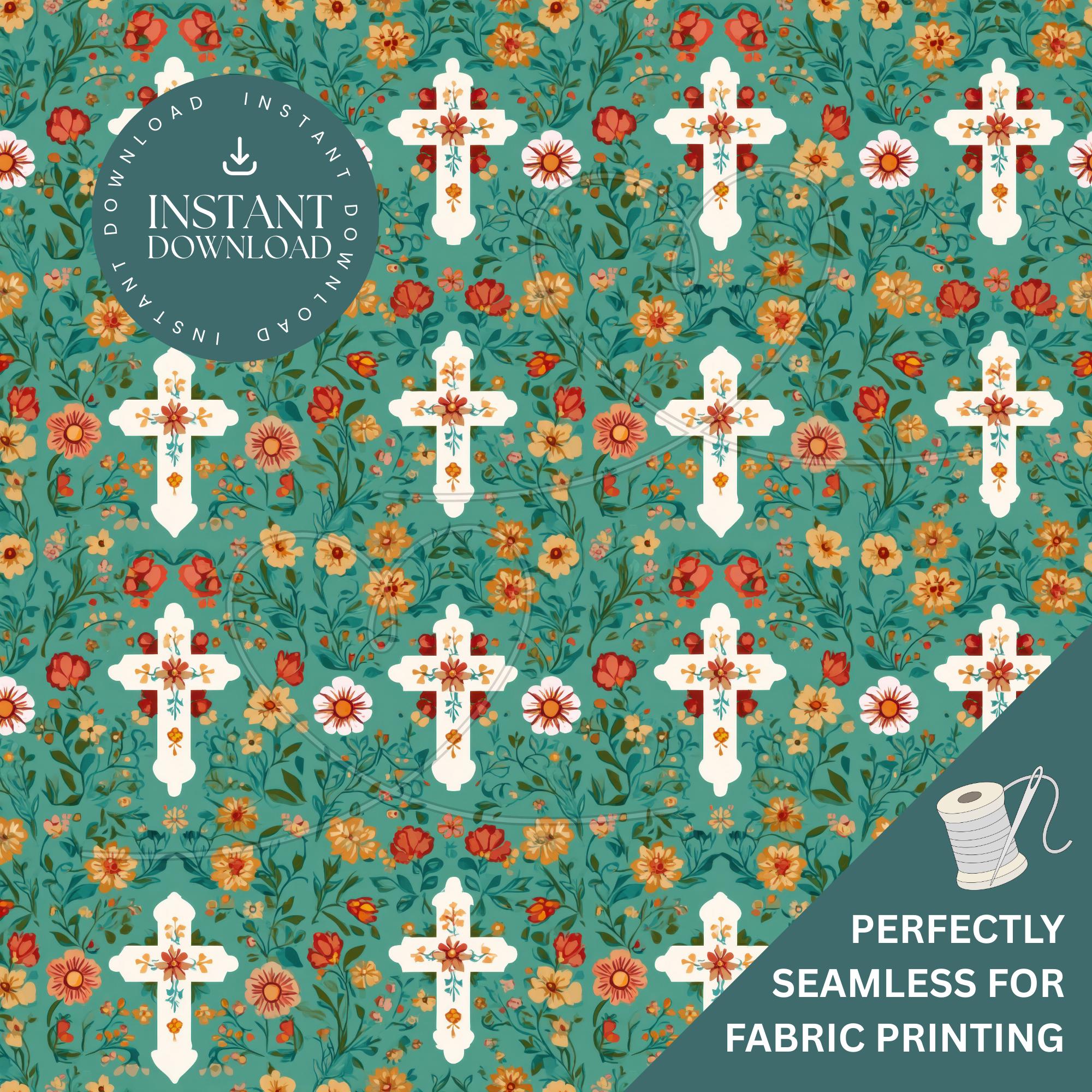 Mexican Floral Faith Seamless Pattern, Colorful Cross & Folk Art ...